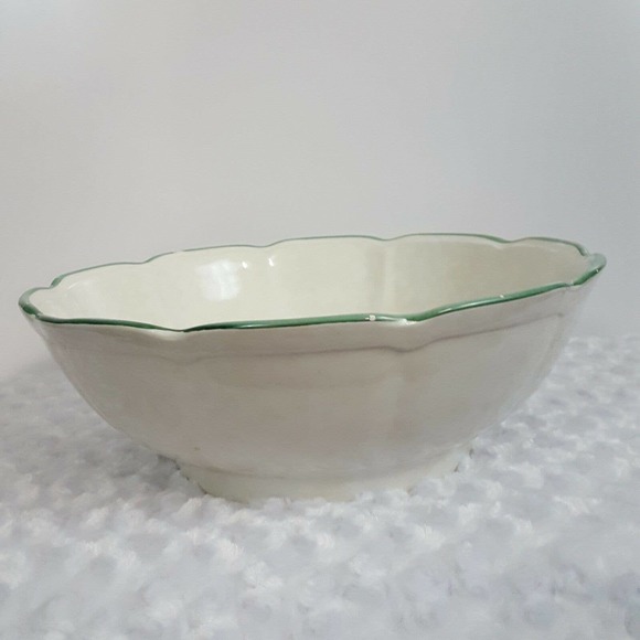 Garantito per Alimenti Vintage Pasta Serving Bowl Green White Hand Painted - Picture 8 of 16